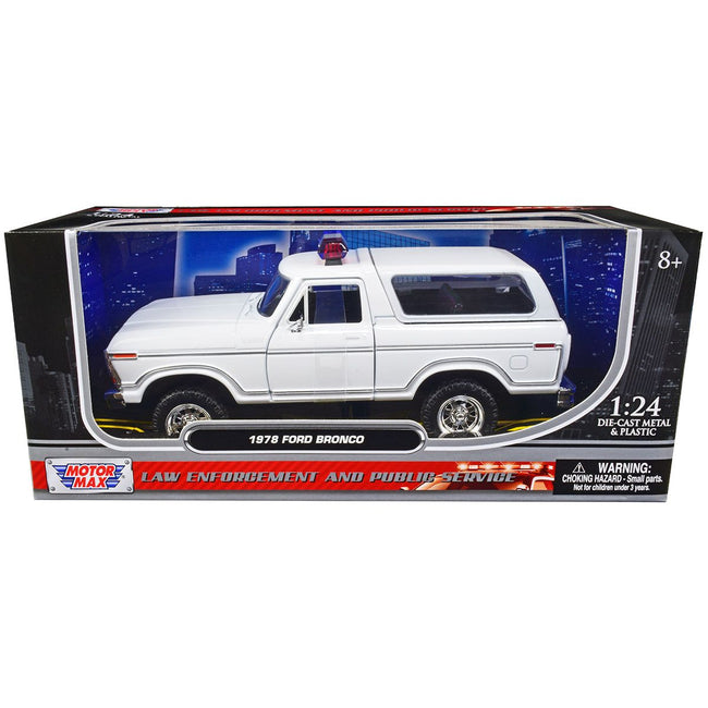 1978 Ford Bronco Police Car Unmarked White "Law Enforcement and Public Service" Series 1/24 Diecast Model Car by Motormax - Motormax - ModelCars.com