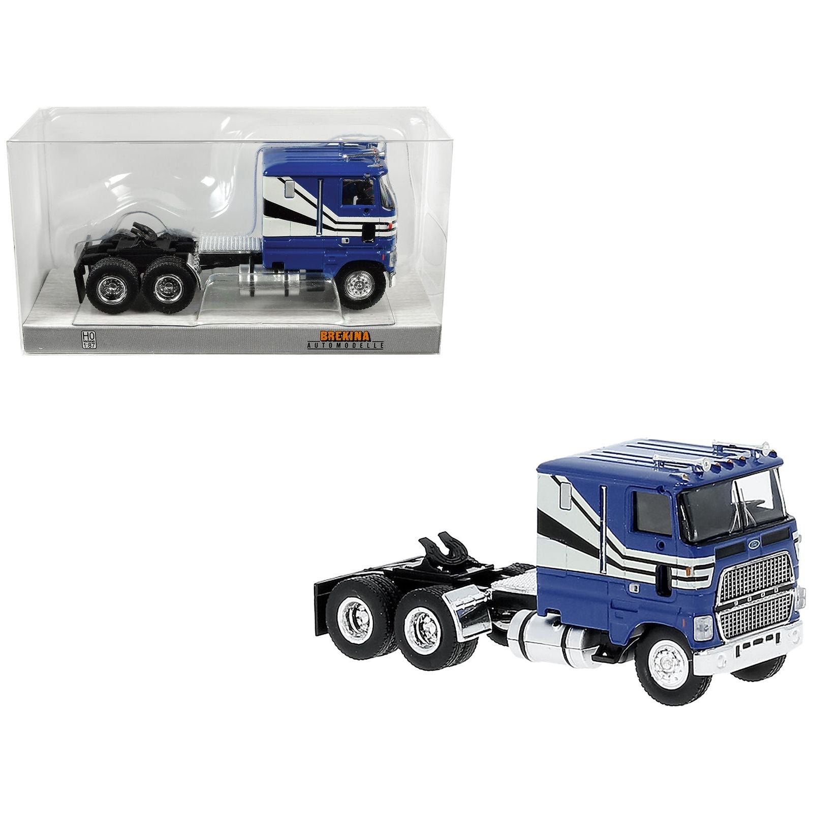 1978 Ford CLT 9000 Truck Tractor Blue with White Stripes 1/87 (HO) Scale Model Car by Brekina - Brekina - ModelCars.com