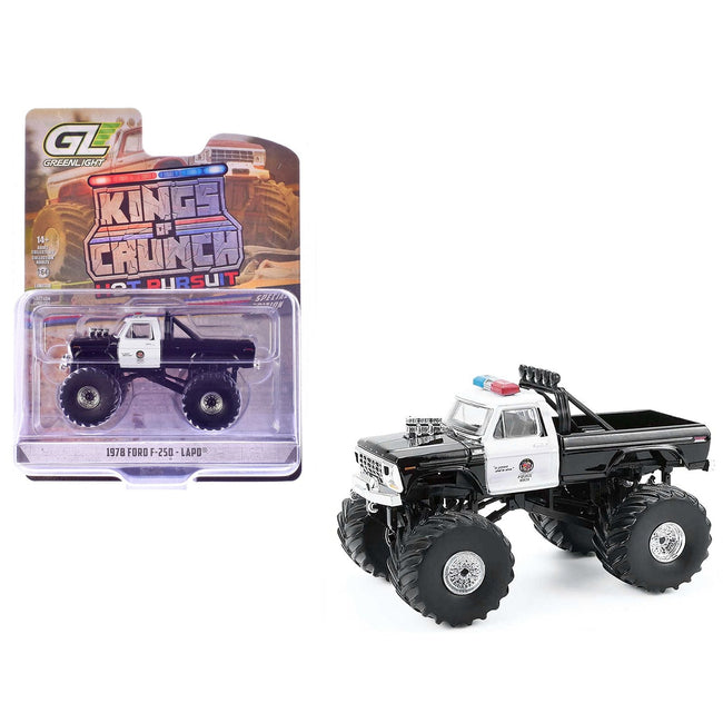 1978 Ford F-250 Monster Truck "LAPD (Los Angeles Police Department)" Black and White "Kings of Crunch - Hot Pursuit" Special Edition 1/64 Diecast Model Car by Greenlight-Greenlight-ModelCars.com
