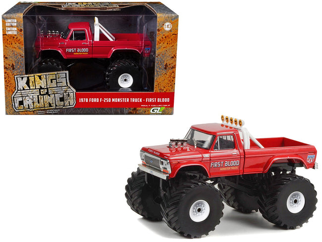 1978 Ford F-250 Monster Truck with 66-Inch Tires "First Blood" Red "Kings of Crunch" Series 1/43 Diecast Model Car by Greenlight-Greenlight-ModelCars.com