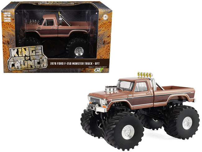 1978 Ford F-350 Monster Truck with 66-Inch Tires "BFT" Brown Two-Tone "Kings of Crunch" Series 1/43 Diecast Model Car by Greenlight-Greenlight-ModelCars.com