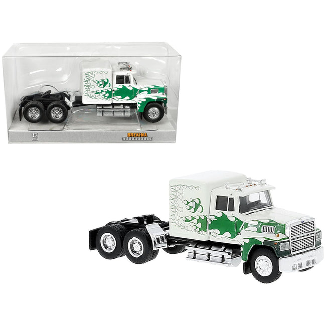 1978 Ford LTL 9000 Truck Tractor White with Green Flames 1/87 (HO) Scale Model Car by Brekina - Brekina - ModelCars.com