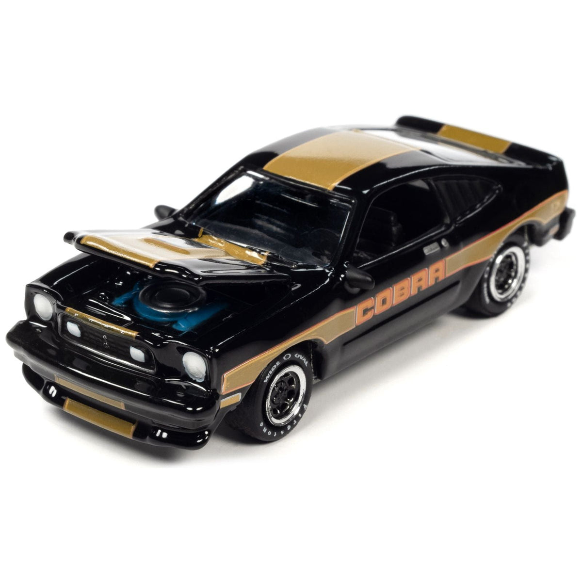 1978 Ford Mustang Cobra II Black with Gold Stripes "Classic Gold Collection" 2023 Release 1 Limited Edition to 4500 pieces Worldwide 1/64 Diecast Model Car by Johnny Lightning-Johnny Lightning-ModelCars.com