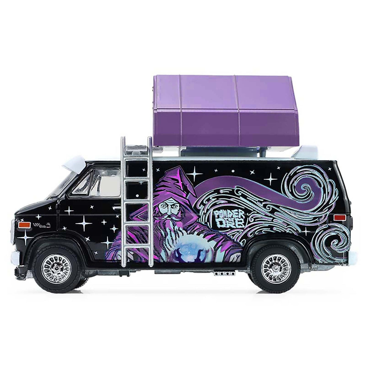 1978 GMC Vandura Custom Van Black with Wizard Graphics and White Top with Camp'otel Cartop Sleeper Tent "The Great Outdoors" Series 4 1/64 Diecast Model Car by Greenlight-Greenlight-ModelCars.com