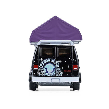 1978 GMC Vandura Custom Van Black with Wizard Graphics and White Top with Camp'otel Cartop Sleeper Tent "The Great Outdoors" Series 4 1/64 Diecast Model Car by Greenlight-Greenlight-ModelCars.com