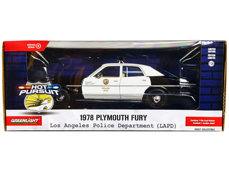 1978 Plymouth Fury Black and White "LAPD (Los Angeles Police Department)" "Hot Pursuit" Series 9 1/24 Diecast Model Car by Greenlight-Greenlight-ModelCars.com