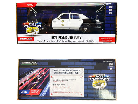 1978 Plymouth Fury Black and White "LAPD (Los Angeles Police Department)" "Hot Pursuit" Series 9 1/24 Diecast Model Car by Greenlight-Greenlight-ModelCars.com