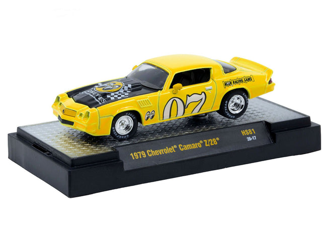 1979 Chevrolet Camaro Z/28 "MoonEyes" Yellow with Black Hood and Graphics Limited Edition to 10428 pieces Worldwide 1/64 Diecast Model Car by M2 Machines-M2-ModelCars.com