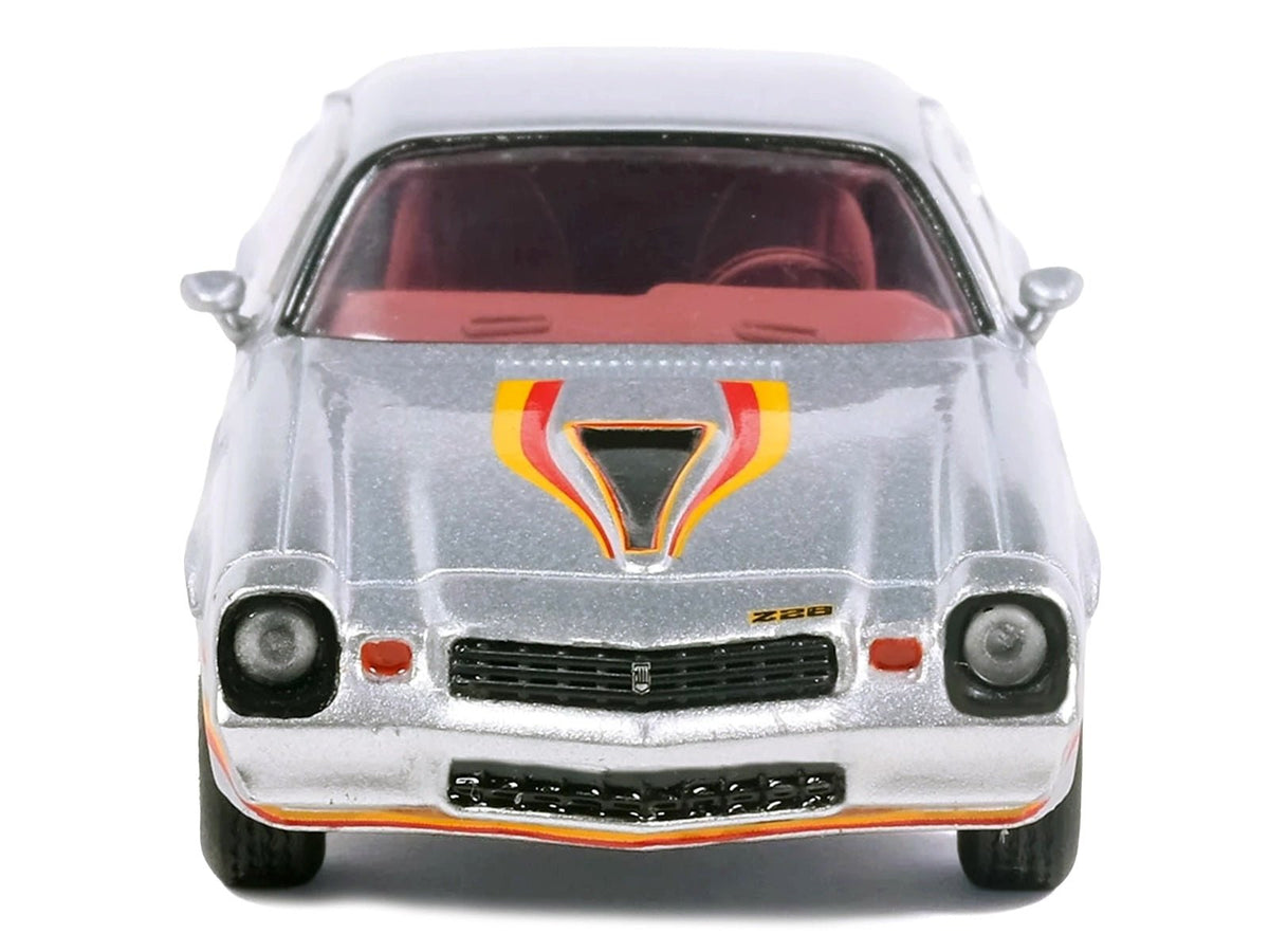 1979 Chevrolet Camaro Z28 Silver Metallic with Stripes and Red Interior 1/64 Diecast Model Car by IXO Models-IXO-ModelCars.com