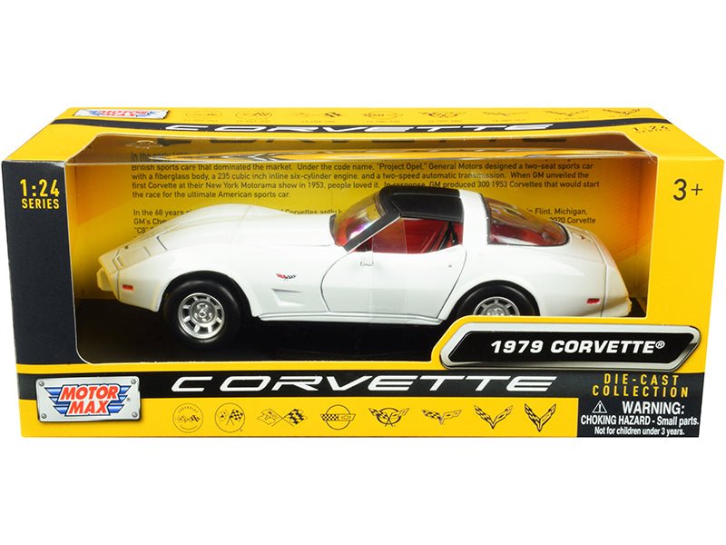 1979 Chevrolet Corvette C3 White with Black Top and Red Interior "History of Corvette" Series 1/24 Diecast Model Car by Motormax-Motormax-ModelCars.com
