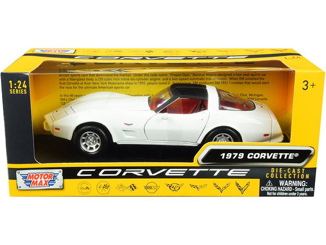 1979 Chevrolet Corvette C3 White with Black Top and Red Interior "History of Corvette" Series 1/24 Diecast Model Car by Motormax-Motormax-ModelCars.com