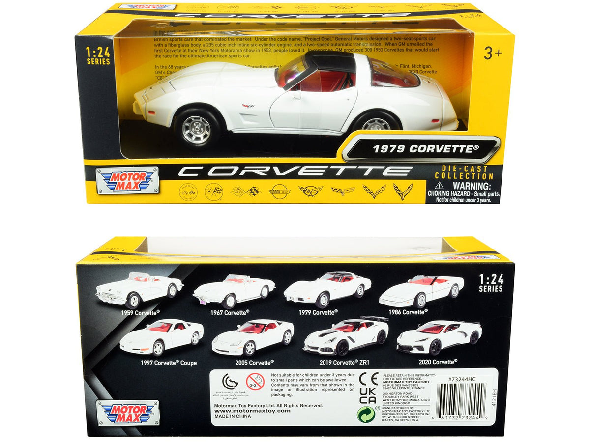 1979 Chevrolet Corvette C3 White with Black Top and Red Interior "History of Corvette" Series 1/24 Diecast Model Car by Motormax-Motormax-ModelCars.com