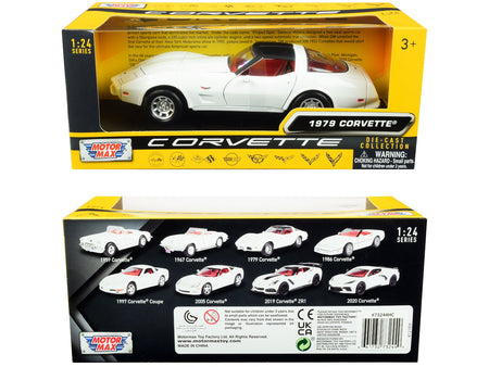 1979 Chevrolet Corvette C3 White with Black Top and Red Interior "History of Corvette" Series 1/24 Diecast Model Car by Motormax-Motormax-ModelCars.com