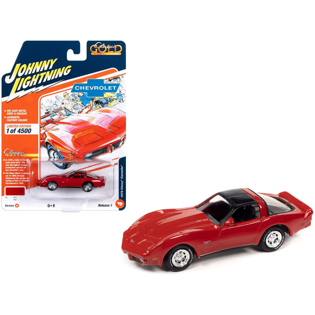 1979 Chevrolet Corvette Red with Black Top "Classic Gold Collection" 2023 Release 1 Limited Edition to 4500 pieces Worldwide 1/64 Diecast Model Car by Johnny Lightning - Johnny Lightning - ModelCars.com