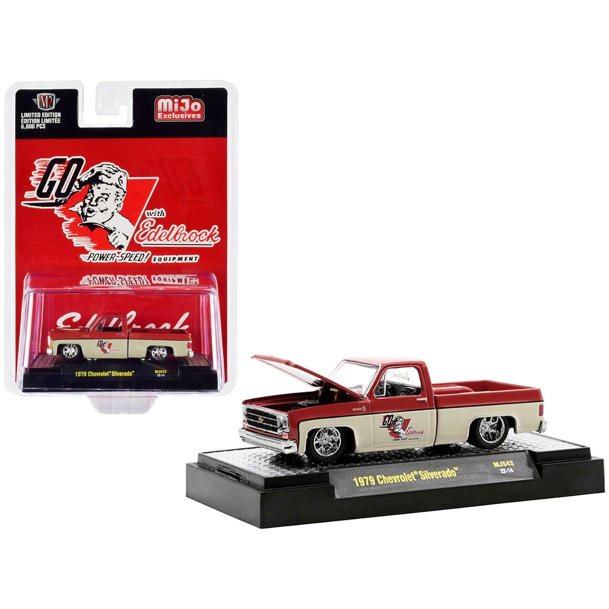 1979 Chevrolet Silverado Pickup Truck Red and Tan "Go with Edelbrock" Limited Edition to 6600 pieces Worldwide 1/64 Diecast Model Car by M2 Machines-M2-ModelCars.com