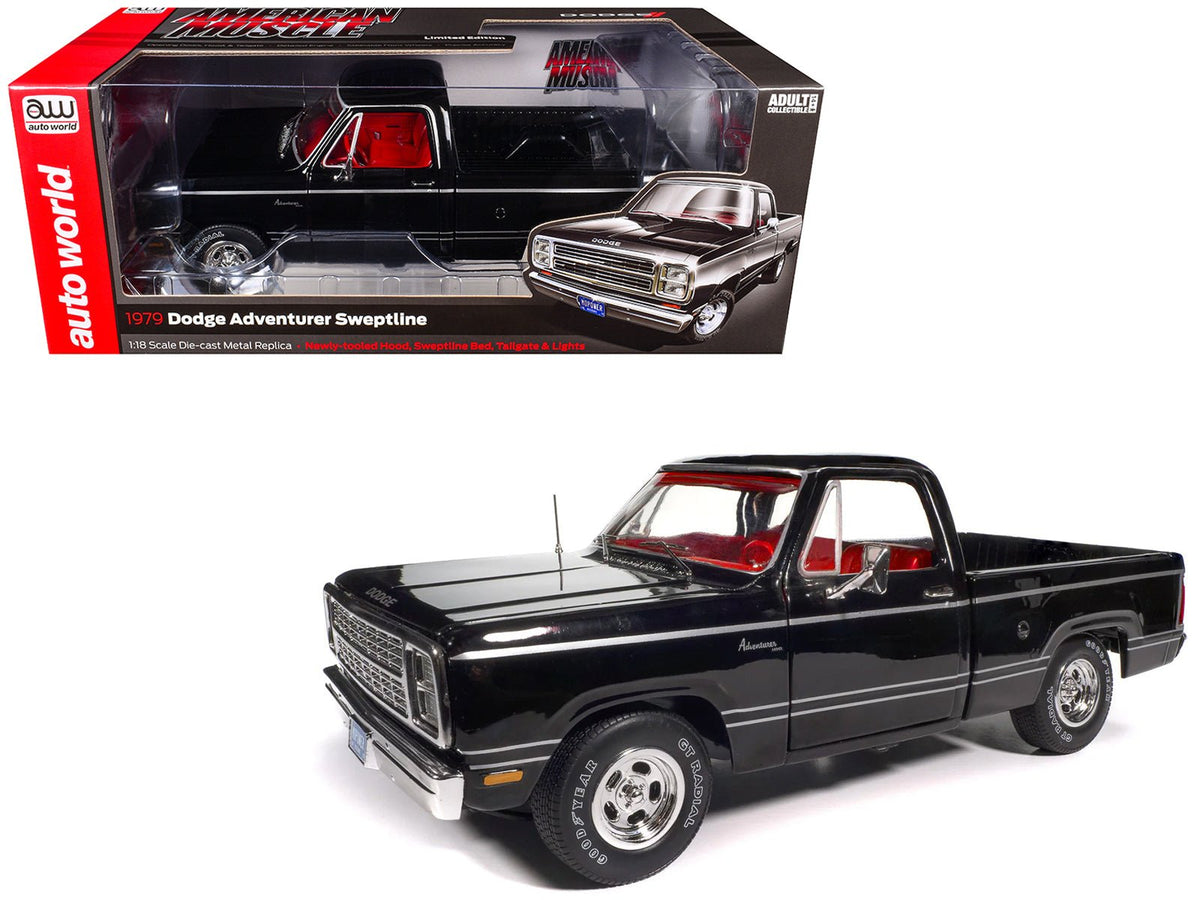 1979 Dodge Adventurer Sweptline Pickup Truck Black with Red Interior "American Muscle" Series 1/18 Diecast Model Car by Auto World-Autoworld-ModelCars.com