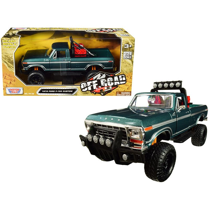 1979 Ford F - 150 Custom Off - Road Pickup Truck Green Metallic 1/24 Diecast Model Car by Motormax - Motormax - ModelCars.com