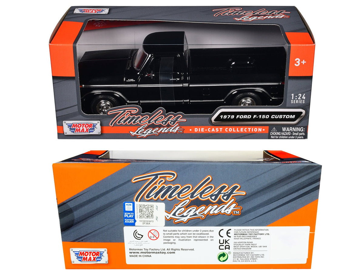 1979 Ford F-150 Custom Pickup Truck Black "Timeless Legends" Series 1/24 Diecast Model Car by Motormax-Motormax-ModelCars.com