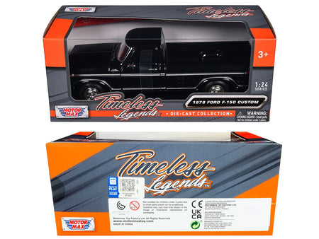 1979 Ford F-150 Custom Pickup Truck Black "Timeless Legends" Series 1/24 Diecast Model Car by Motormax-Motormax-ModelCars.com