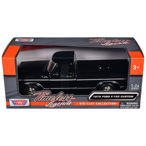 1979 Ford F-150 Custom Pickup Truck Black "Timeless Legends" Series 1/24 Diecast Model Car by Motormax