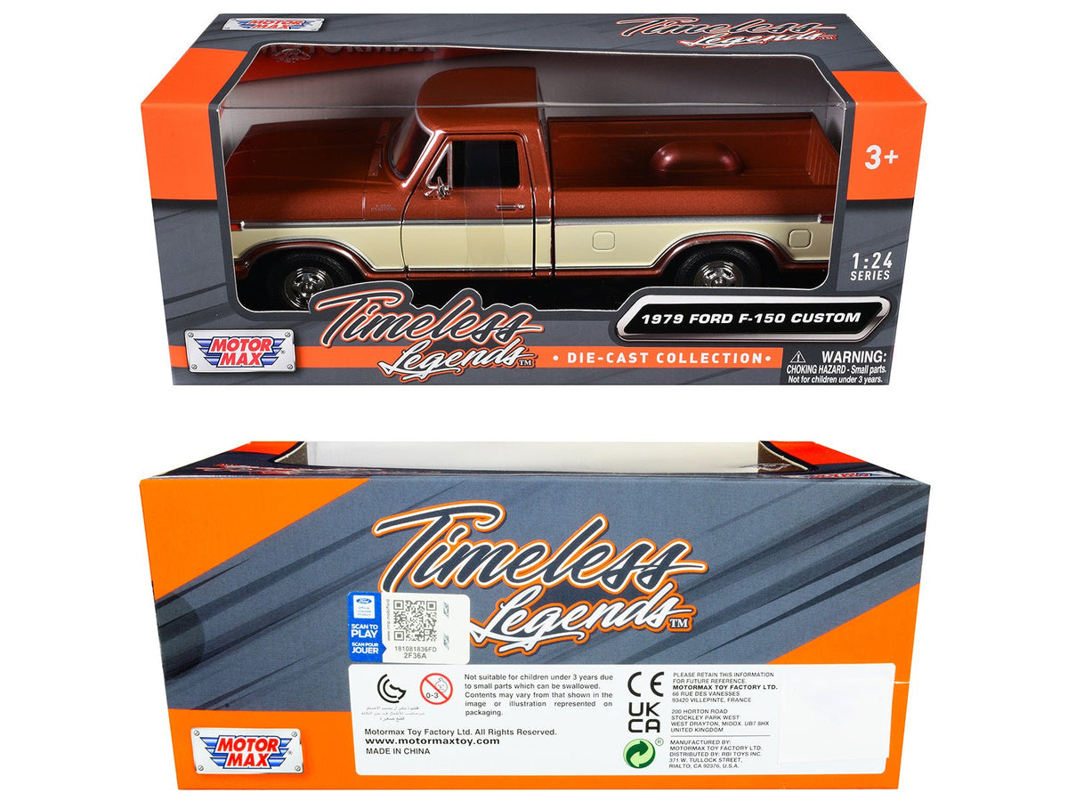 1979 Ford F-150 Custom Pickup Truck Brown Metallic and Cream "Timeless Legends" Series 1/24 Diecast Model Car by Motormax-Motormax-ModelCars.com
