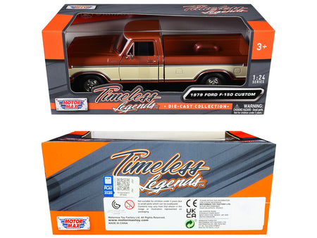 1979 Ford F-150 Custom Pickup Truck Brown Metallic and Cream "Timeless Legends" Series 1/24 Diecast Model Car by Motormax-Motormax-ModelCars.com