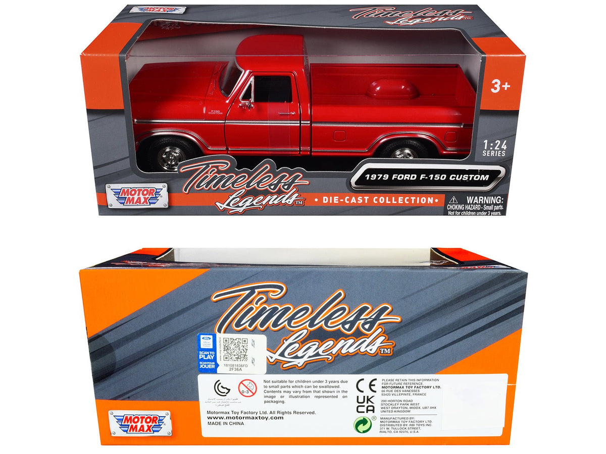 1979 Ford F-150 Custom Pickup Truck Red "Timeless Legends" Series 1/24 Diecast Model Car by Motormax-Motormax-ModelCars.com