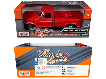 1979 Ford F-150 Custom Pickup Truck Red "Timeless Legends" Series 1/24 Diecast Model Car by Motormax-Motormax-ModelCars.com