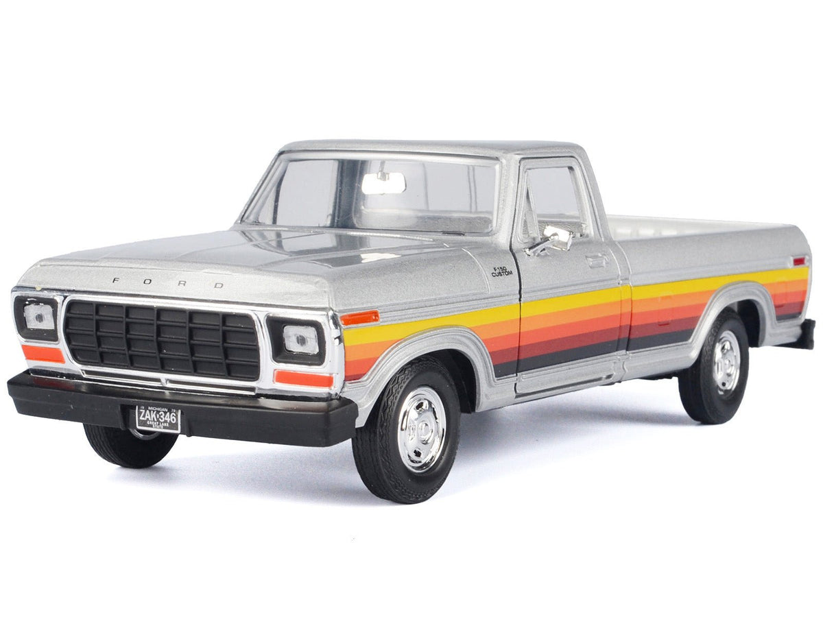 1979 Ford F-150 Custom Pickup Truck Silver Metallic with Side Stripes "American Classics" Series 1/24 Diecast Model Car by Motormax-Motormax-ModelCars.com