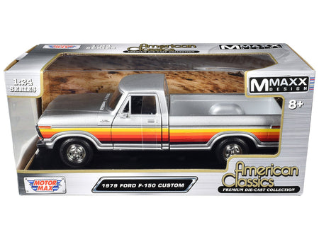 1979 Ford F-150 Custom Pickup Truck Silver Metallic with Side Stripes "American Classics" Series 1/24 Diecast Model Car by Motormax-Motormax-ModelCars.com