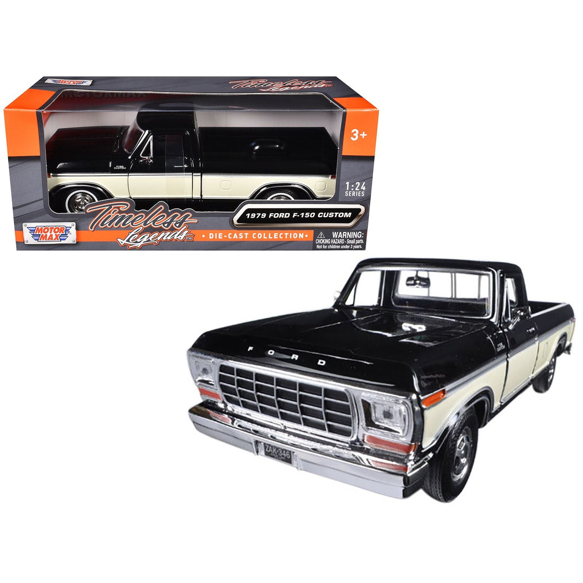 1979 Ford F-150 Pickup Truck 2 Tone Black/Cream 1/24 Diecast Model Car by Motormax-Motormax-ModelCars.com