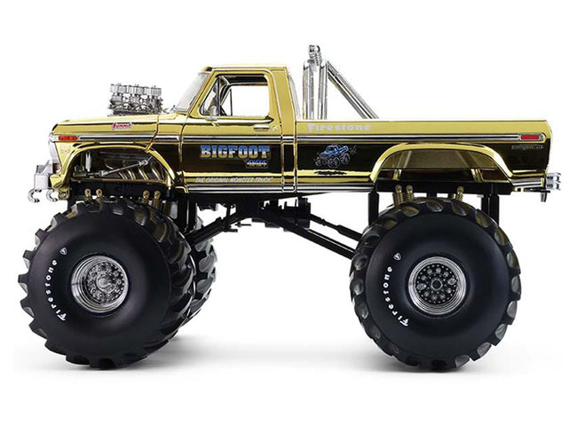 1979 Ford F-250 Monster Truck "Bigfoot #1 50th Anniversary" Gold Chrome with Bob Chandler Standing Figure "Kings of Crunch" Series 1/18 Diecast Model Car by Greenlight-Greenlight-ModelCars.com