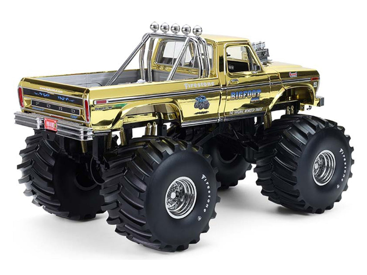 1979 Ford F-250 Monster Truck "Bigfoot #1 50th Anniversary" Gold Chrome with Bob Chandler Standing Figure "Kings of Crunch" Series 1/18 Diecast Model Car by Greenlight-Greenlight-ModelCars.com