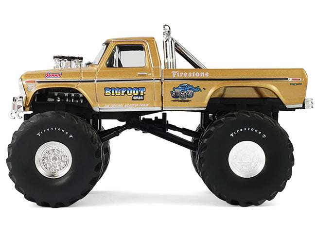 1979 Ford F-250 Monster Truck "Bigfoot #1 50th Anniversary" Gold Metallic "Kings of Crunch" Series 1/43 Diecast Model Car by Greenlight-Greenlight-ModelCars.com