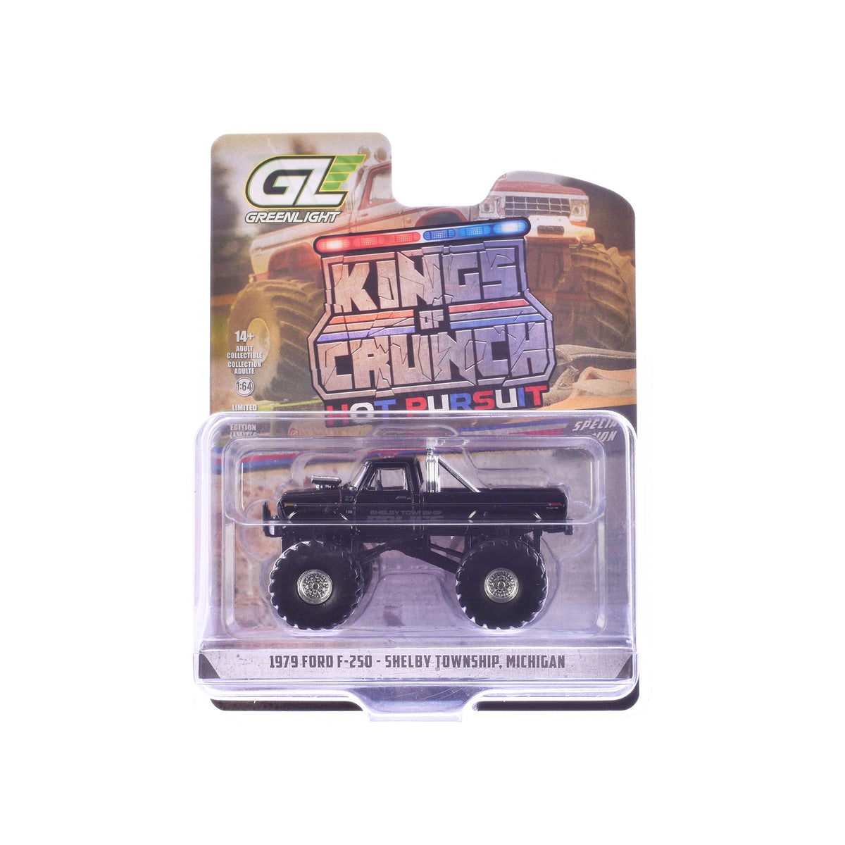 1979 Ford F-250 Monster Truck "Shelby Township Police Michigan" Black "Kings of Crunch - Hot Pursuit" Special Edition 1/64 Diecast Model Car by Greenlight-Greenlight-ModelCars.com