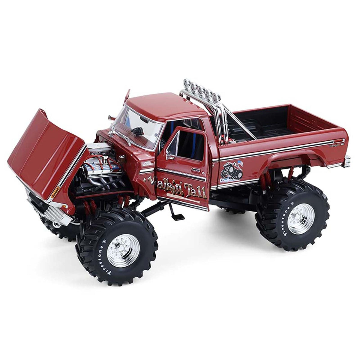 1979 Ford F-250 Monster Truck with 48-Inch Tires "Walkin' Tall" Red "Kings of Crunch" Series 1/18 Diecast Model Car by Greenlight-Greenlight-ModelCars.com