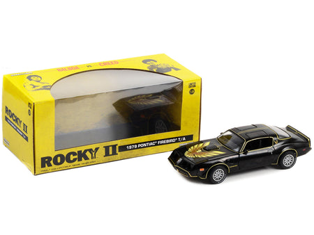 1979 Pontiac Firebird T/A Trans Am Black with Hood Phoenix "Rocky II" (1979) Movie 1/24 Diecast Model Car by Greenlight-Greenlight-ModelCars.com