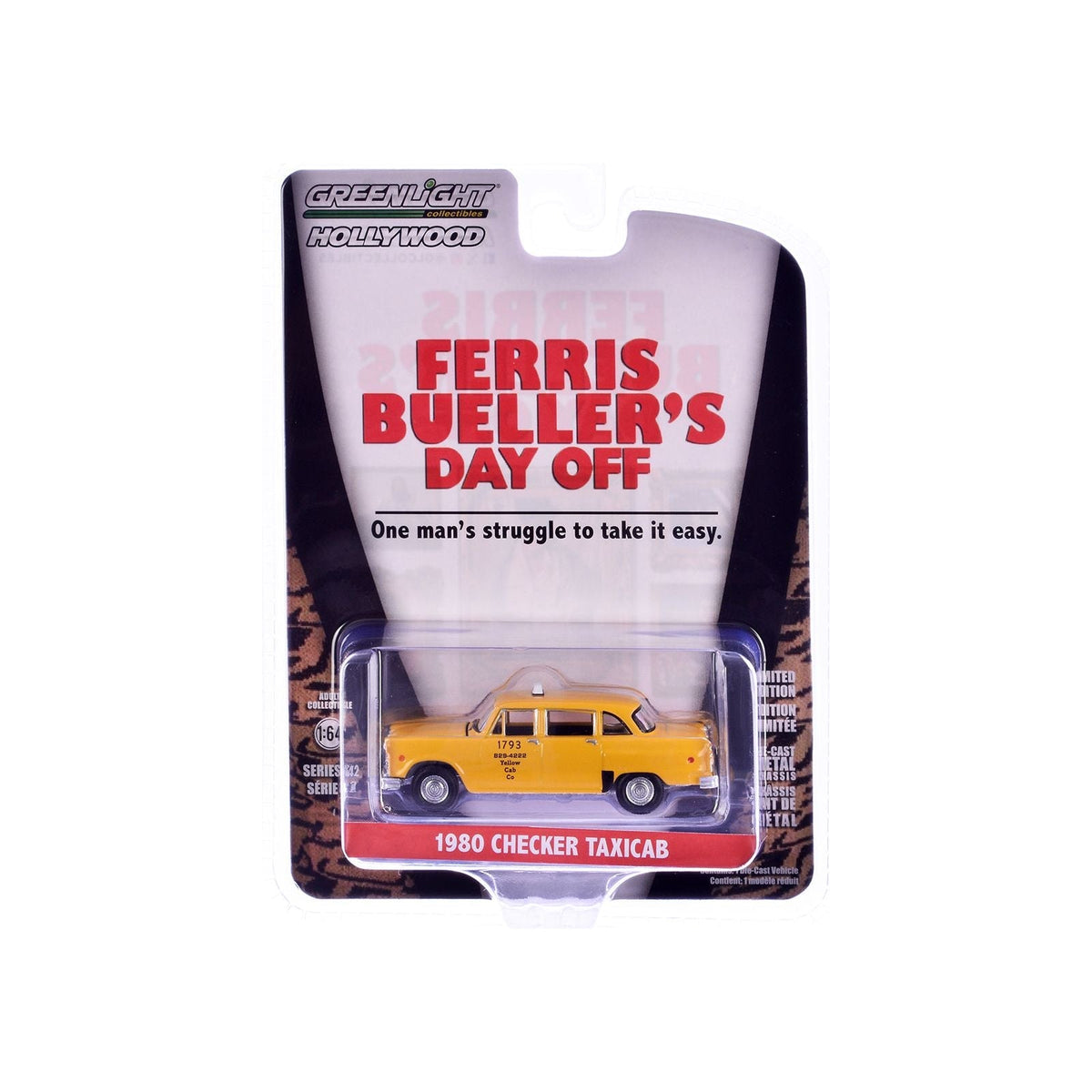 1980 Checker Taxicab "Yellow Cab Co. #1793" Yellow "Ferris Bueller's Day Off" (1986) Movie "Hollywood Series" Release 42 1/64 Diecast Model Car by Greenlight-Greenlight-ModelCars.com
