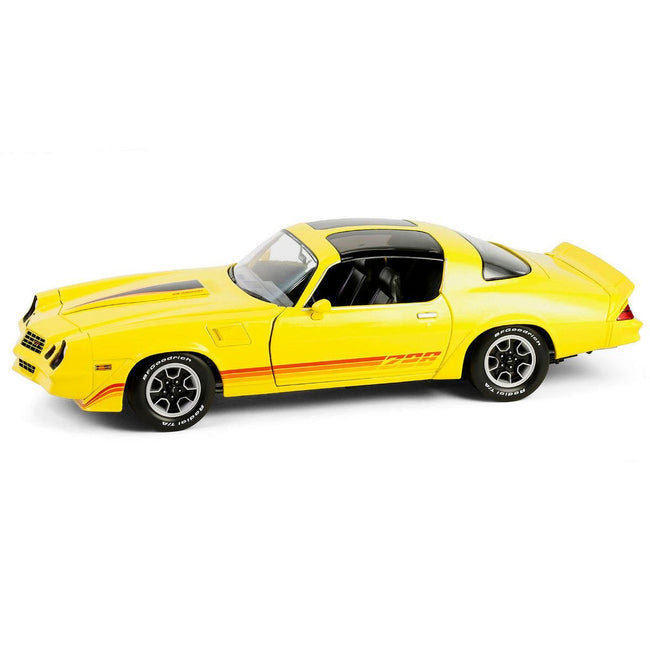 1980 Chevrolet Camaro Z28 with T-Tops Bright Yellow with Stripes 1/18 Diecast Model Car by Greenlight-Greenlight-ModelCars.com