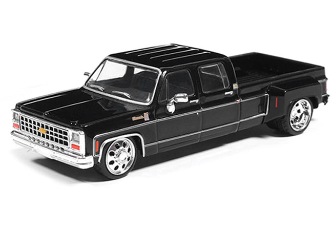 1980 Chevrolet Silverado C30 Crew Cab Dually Lowered Pickup Truck Black 1/64 Diecast Model Car by IXO Models-IXO-ModelCars.com
