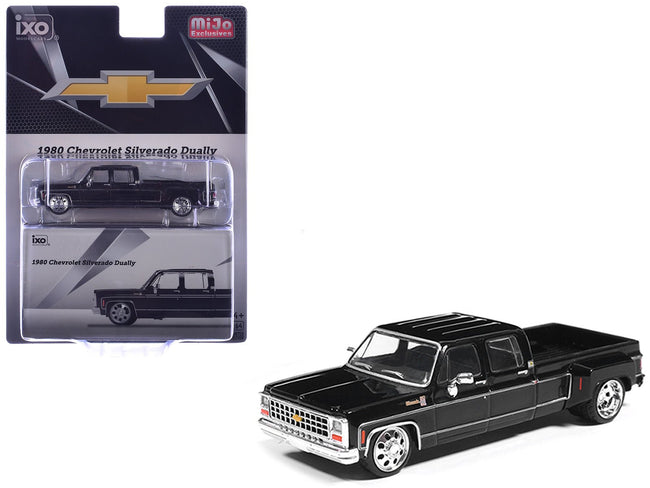1980 Chevrolet Silverado C30 Crew Cab Dually Lowered Pickup Truck Black 1/64 Diecast Model Car by IXO Models-IXO-ModelCars.com