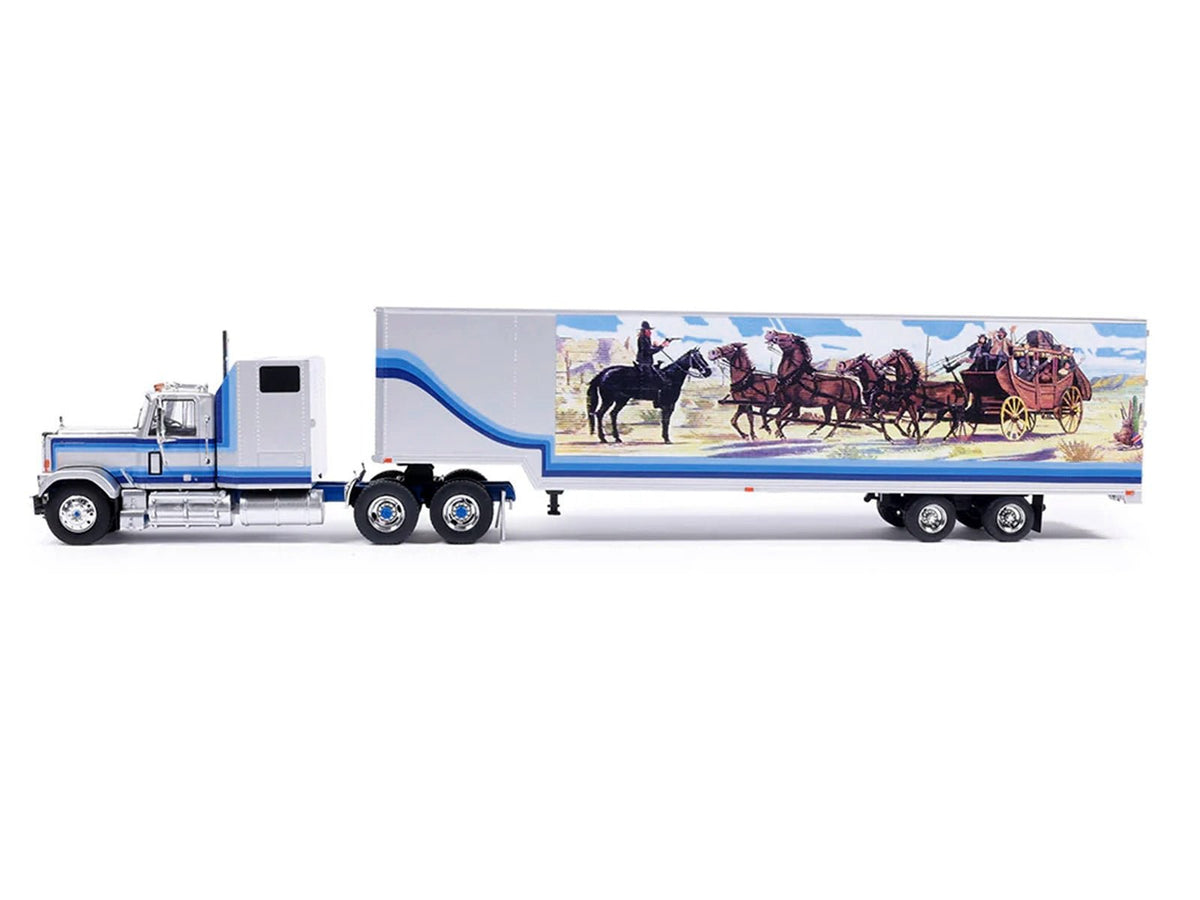 1980 GMC General Truck Tractor with Sleeper Cab and Trailer Silver Metallic with Blue Stripes 1/43 Diecast Model by IXO Models-IXO-ModelCars.com