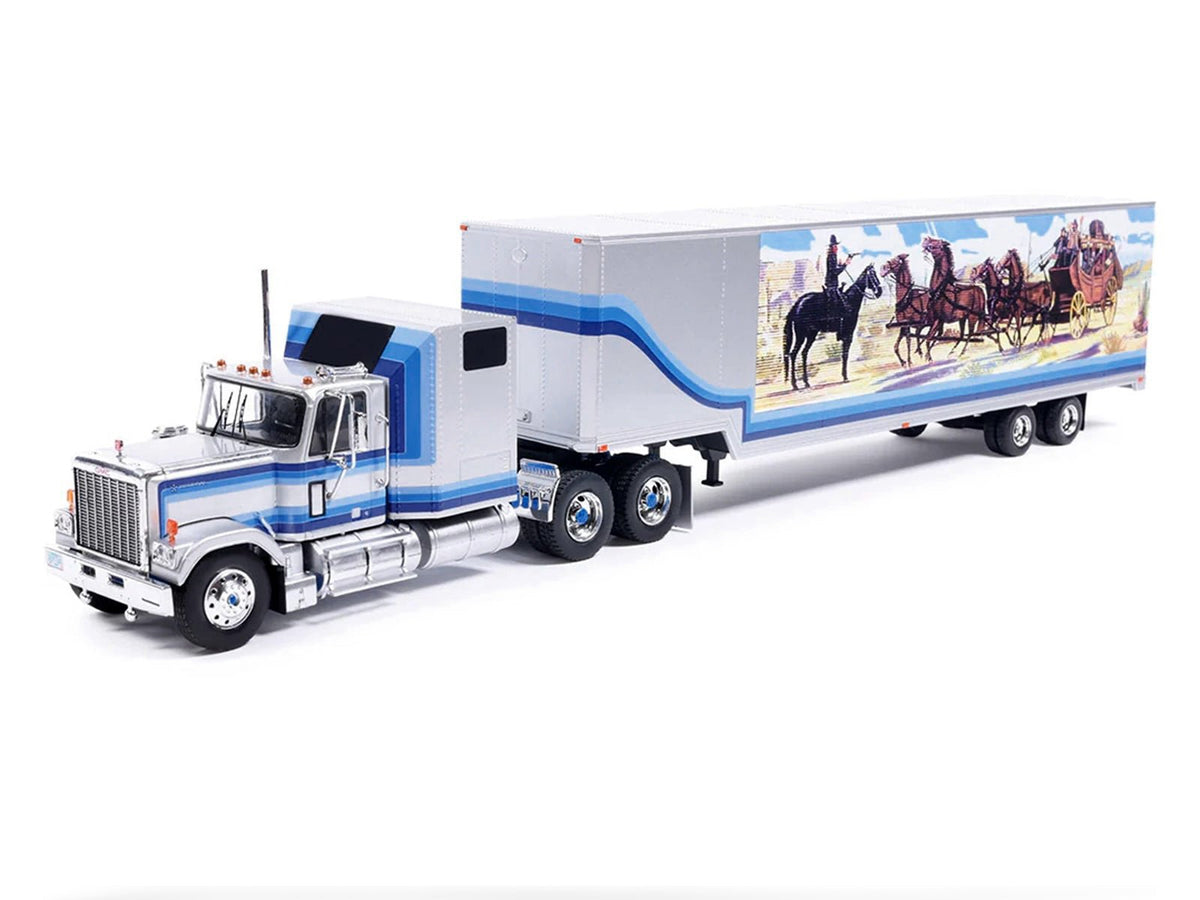 1980 GMC General Truck Tractor with Sleeper Cab and Trailer Silver Metallic with Blue Stripes 1/43 Diecast Model by IXO Models-IXO-ModelCars.com