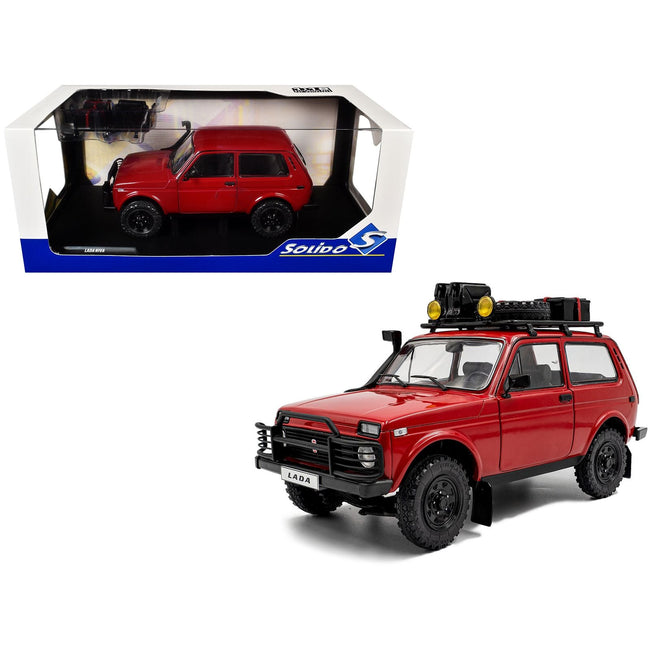 1980 Lada Niva Red with Roof Rack and Accessories 1/18 Diecast Model Car by Solido-Solido-ModelCars.com