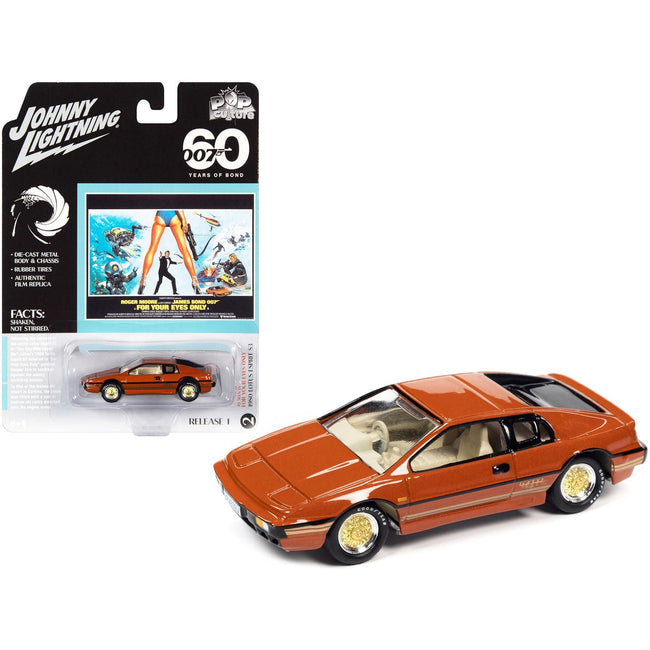 1980 Lotus Turbo Esprit S3 Orange Metallic with Stripes James Bond 007 "For Your Eyes Only" (1981) Movie "Pop Culture" 2022 Release 1 1/64 Diecast Model Car by Johnny Lightning - Johnny Lightning - ModelCars.com