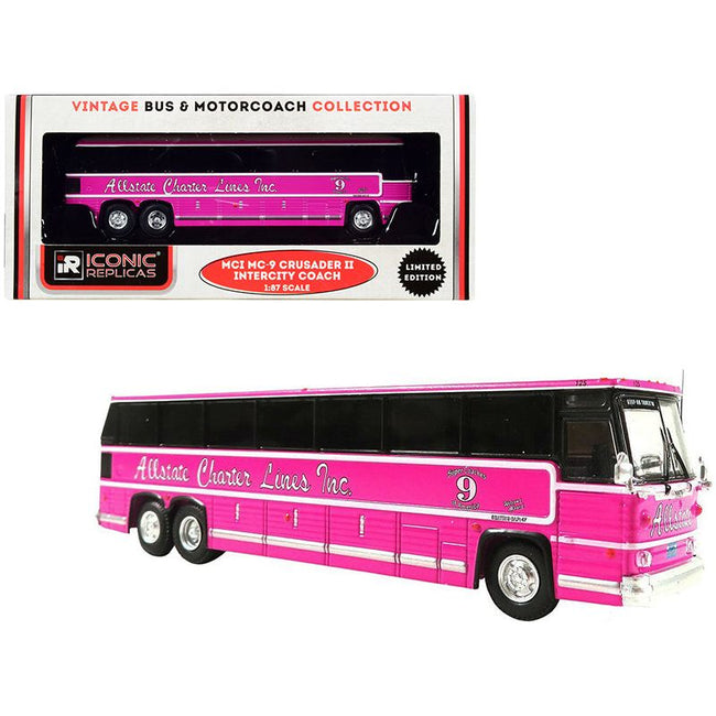 1980 MCI MC - 9 Crusader II Intercity Coach Bus Pink "Allstate Charter Lines Inc." "Vintage Bus & Motorcoach Collection" 1/87 (HO) Diecast Model by Iconic Replicas - Iconic Replicas - ModelCars.com