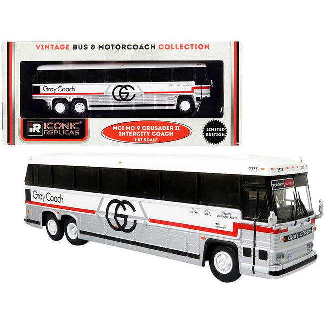 1980 MCI MC - 9 Crusader II Intercity Coach Bus "Toronto - Guelph" Ontario (Canada) "Gray Coach" "Vintage Bus & Motorcoach Collection" 1/87 (HO) Diecast Model by Iconic Replicas - Iconic Replicas - ModelCars.com