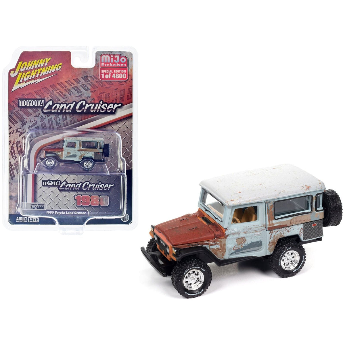 1980 Toyota Land Cruiser Gray and Red Primer (Weathered) Limited Edition to 4800 pieces Worldwide 1/64 Diecast Model Car by Johnny Lightning-Johnny Lightning-ModelCars.com