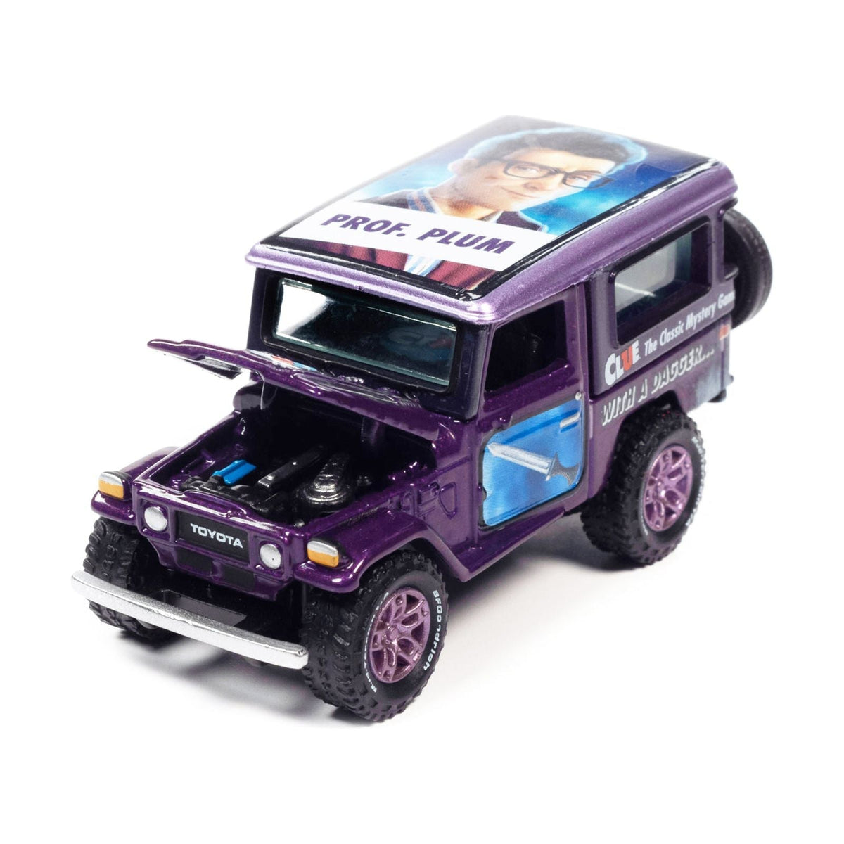 1980 Toyota Land Cruiser Purple Metallic "Modern Clue Professor Plum" with Poker Chip Collector's Token "Pop Culture" 2022 Release 3 1/64 Diecast Model Car by Johnny Lightning-Johnny Lightning-ModelCars.com