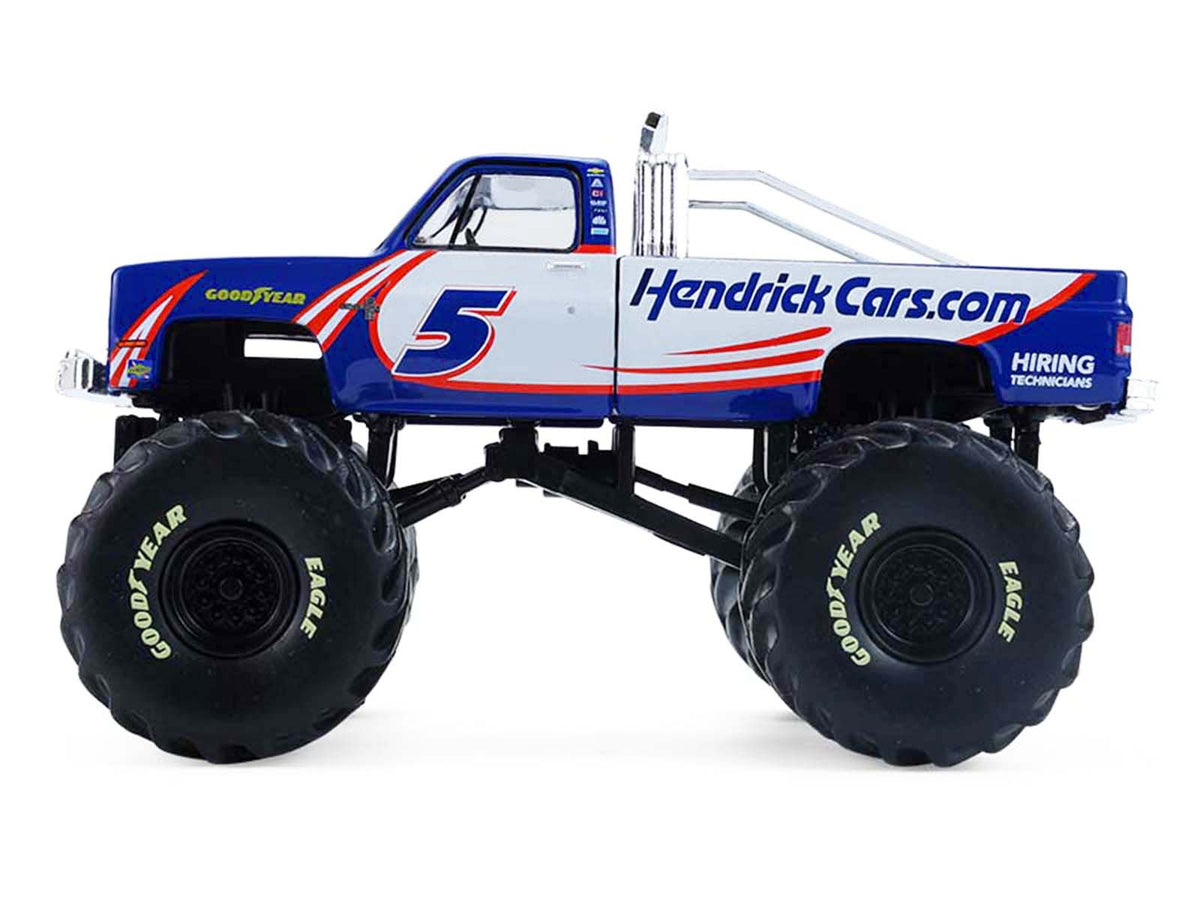 1981 Chevrolet K20 Monster Truck 5 "HendrickCars.com" Blue and White with Graphics "Kings of Crunch - Hendrick Motorsports Tribute" Special Edition 1/64 Diecast Model Car by Greenlight-Greenlight-ModelCars.com
